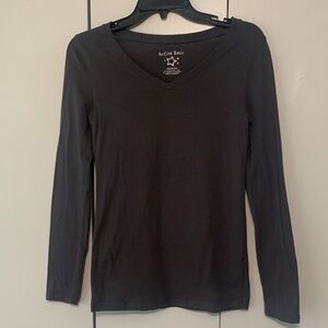 Active Basic Women's Charcoal Long Sleeve V-Neck Tee